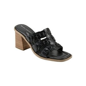 MARC FISHER Womens Black Melita Open Stacked Heel Slip On Heeled Sandal 6.5 M